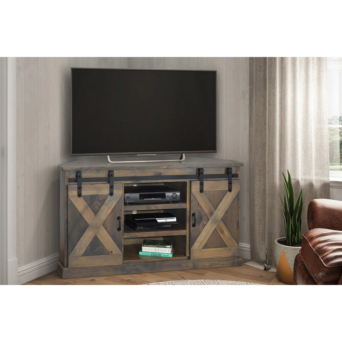 Farmhouse 66 Inch Corner TV Stand - Image 12
