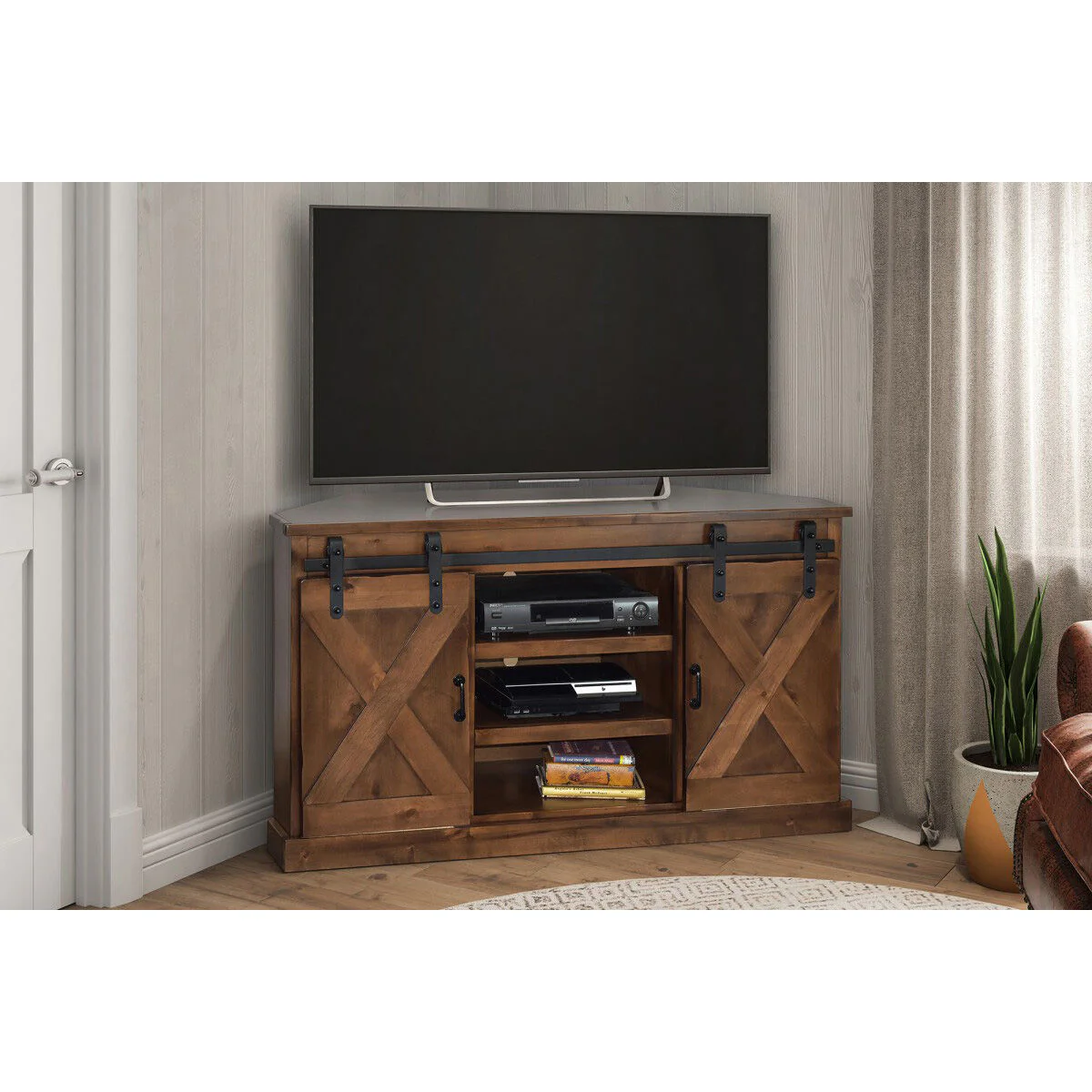 Farmhouse 66 Inch Corner TV Stand - Image 3