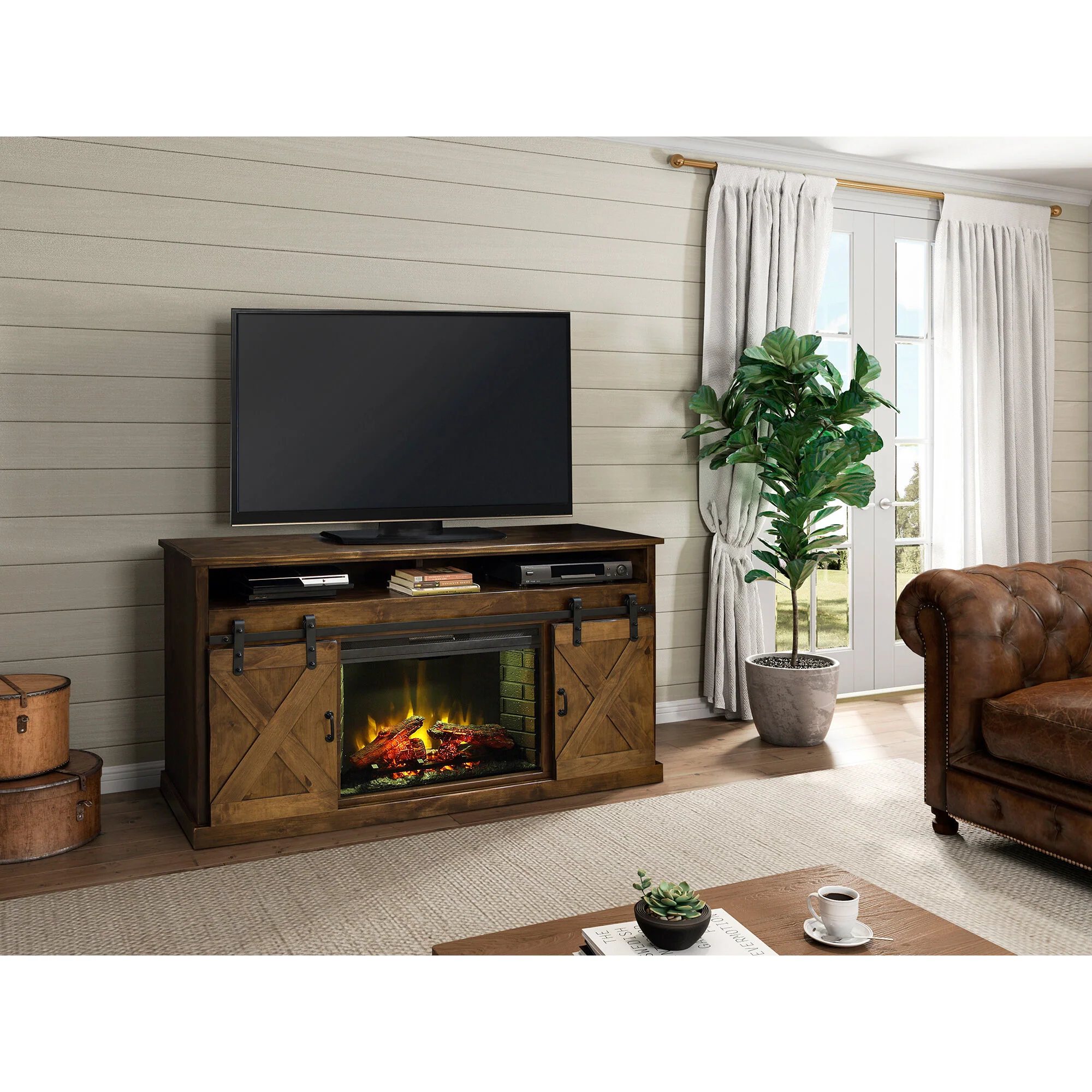 Farmhouse 66 Inch Fireplace Console - Image 3