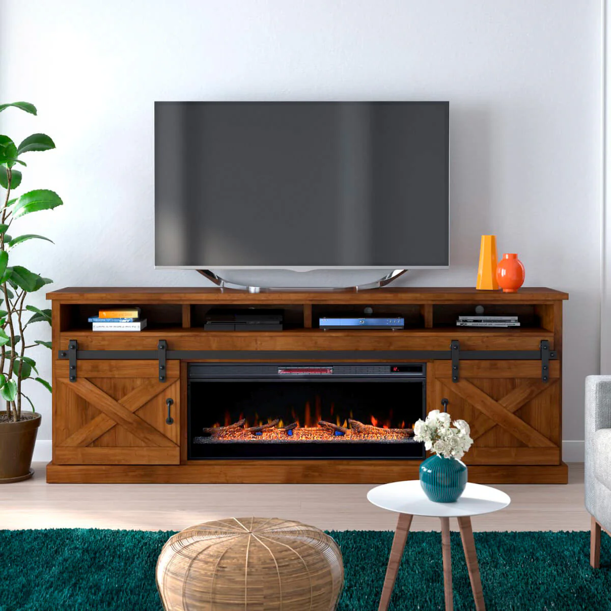 Farmhouse 94 Inch Fireplace Console - Image 3