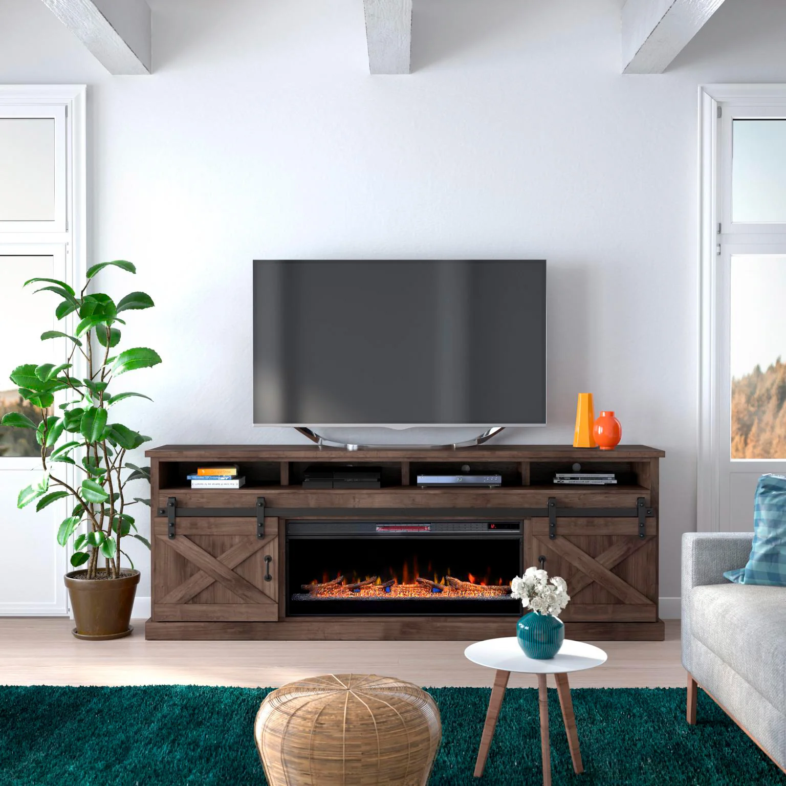 Farmhouse 94 Inch Fireplace Console - Image 9