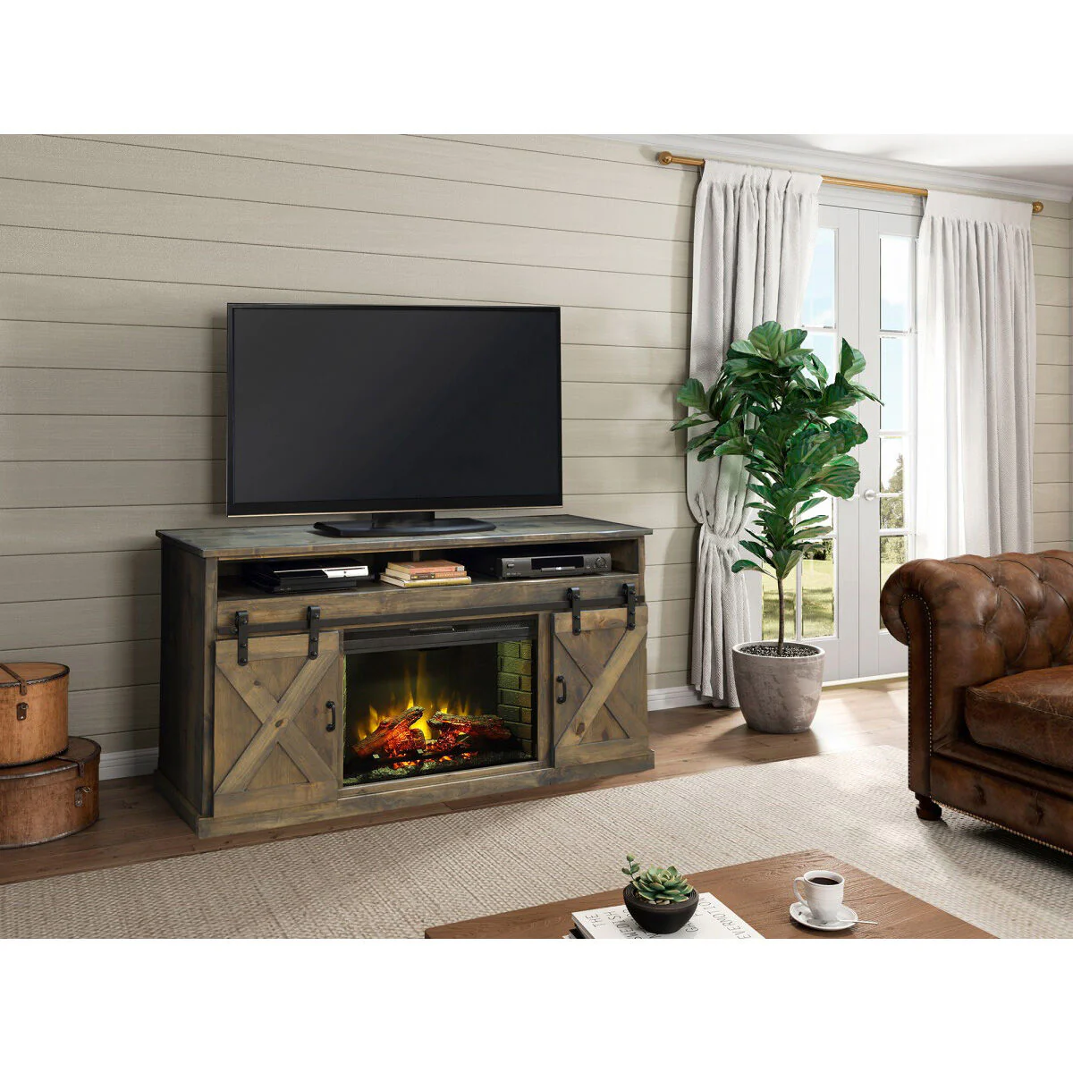 Farmhouse 66 Inch Fireplace Console - Image 3