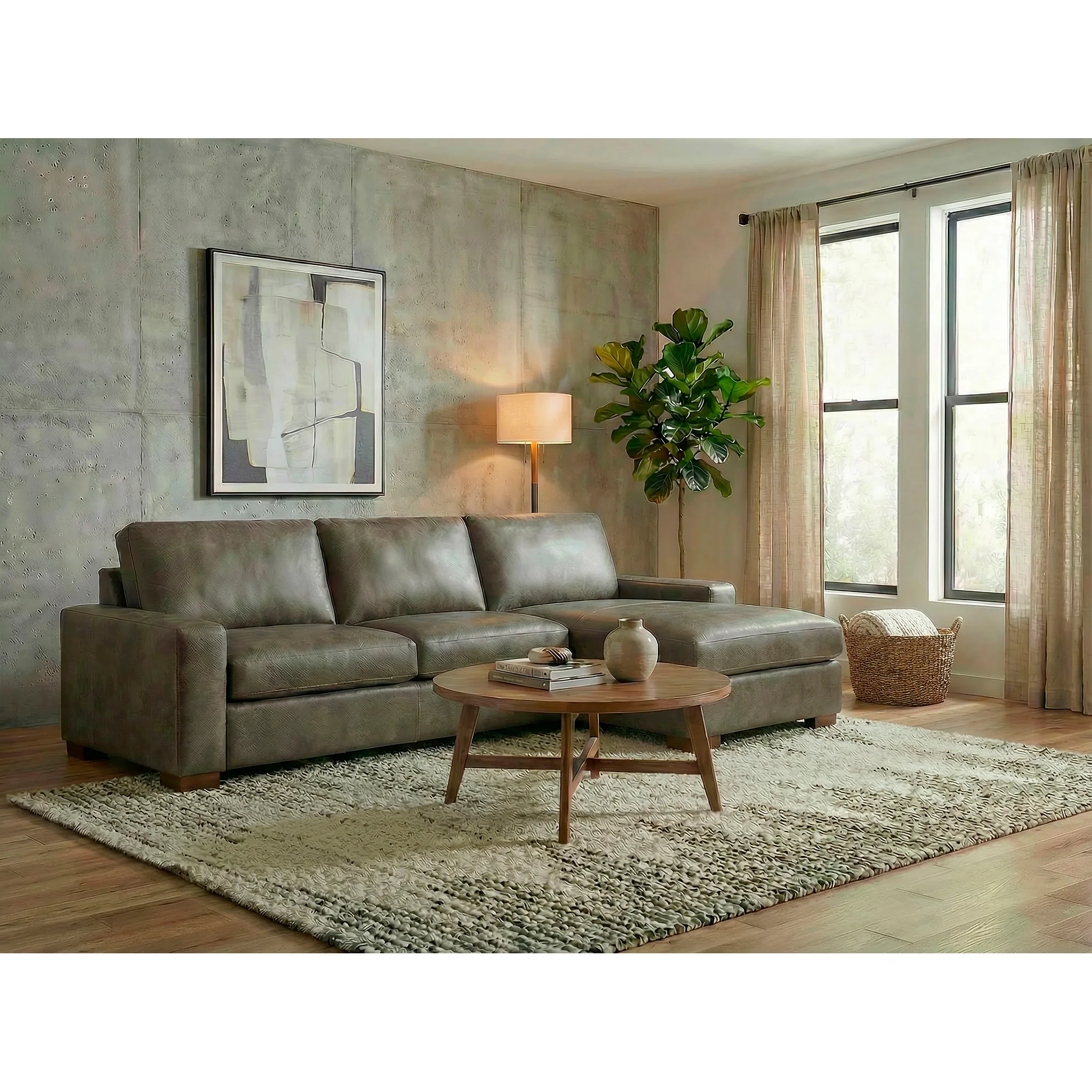 Juno 2 Piece Feather Blend Leather Left Chaise Sectional - Image 3
