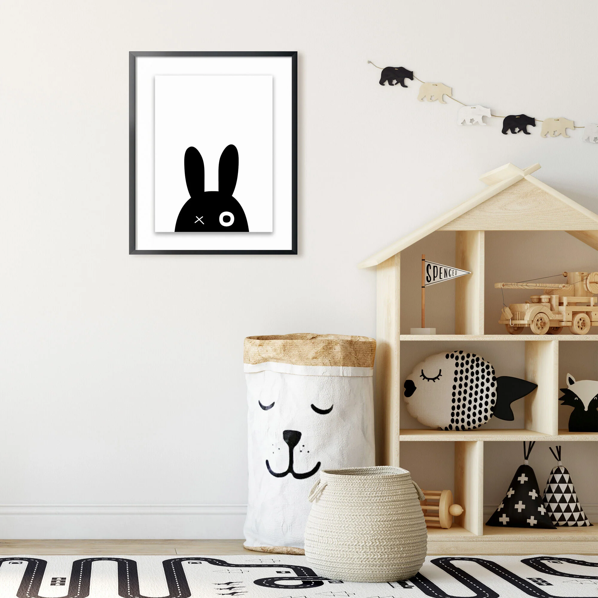 Kids Black Bunny Wall Art - Image 3