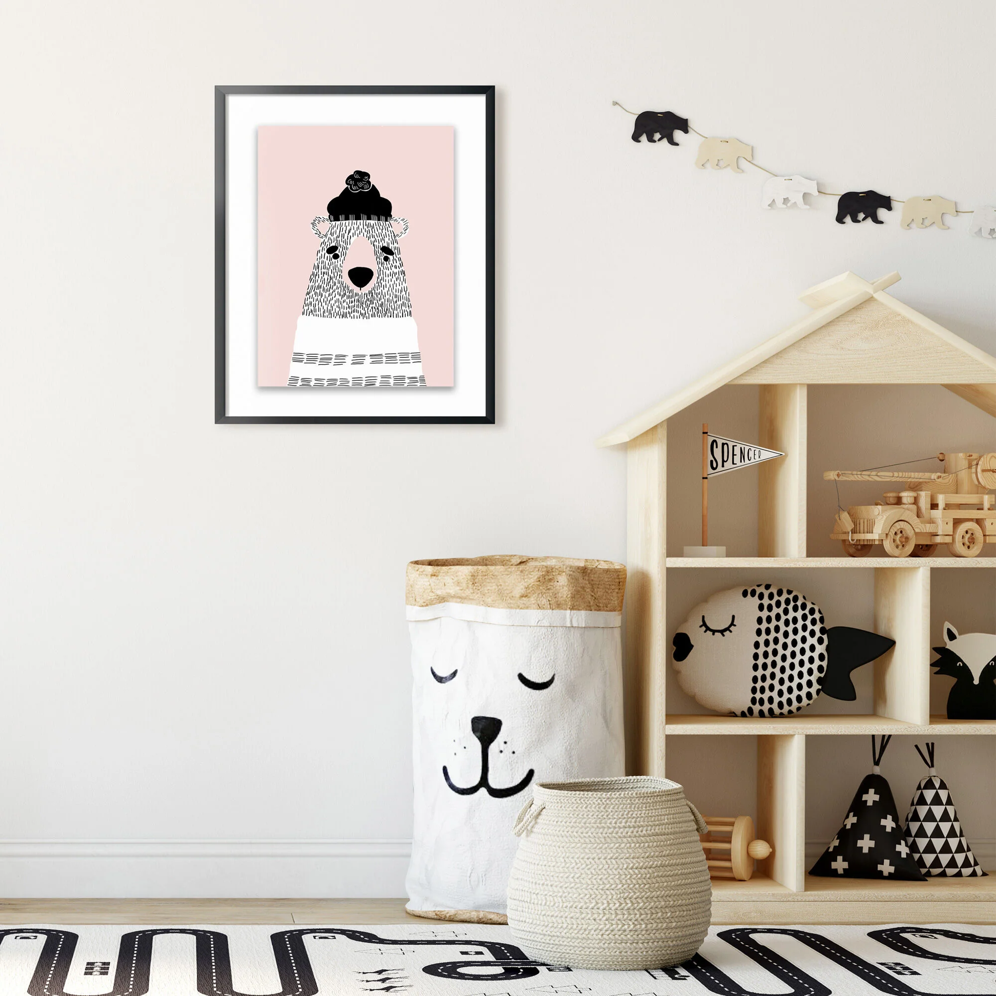 Kids Pink Bear Wall Art - Image 3