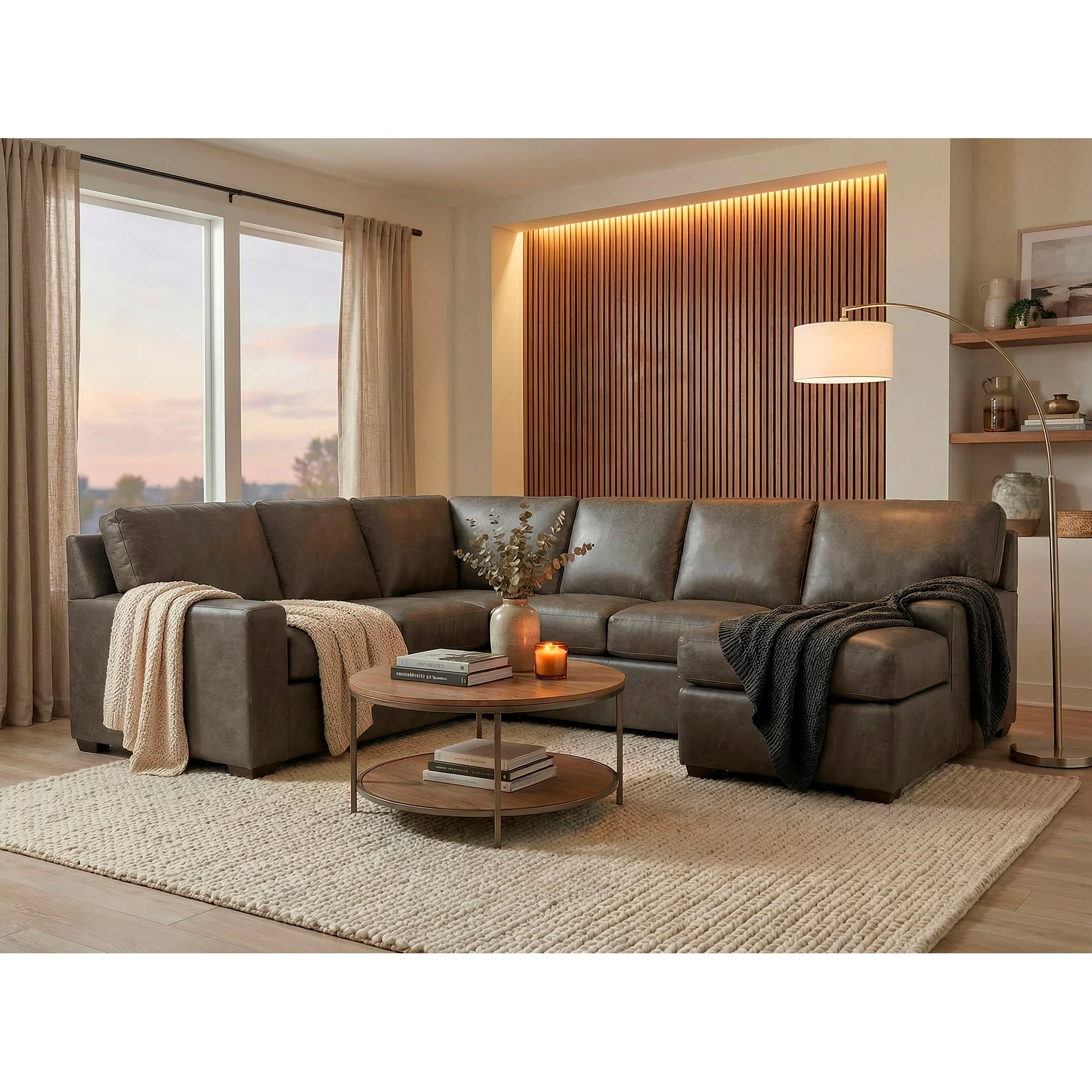 Merritt 3 Piece Feather Blend Leather Right Chaise Sectional - Image 3