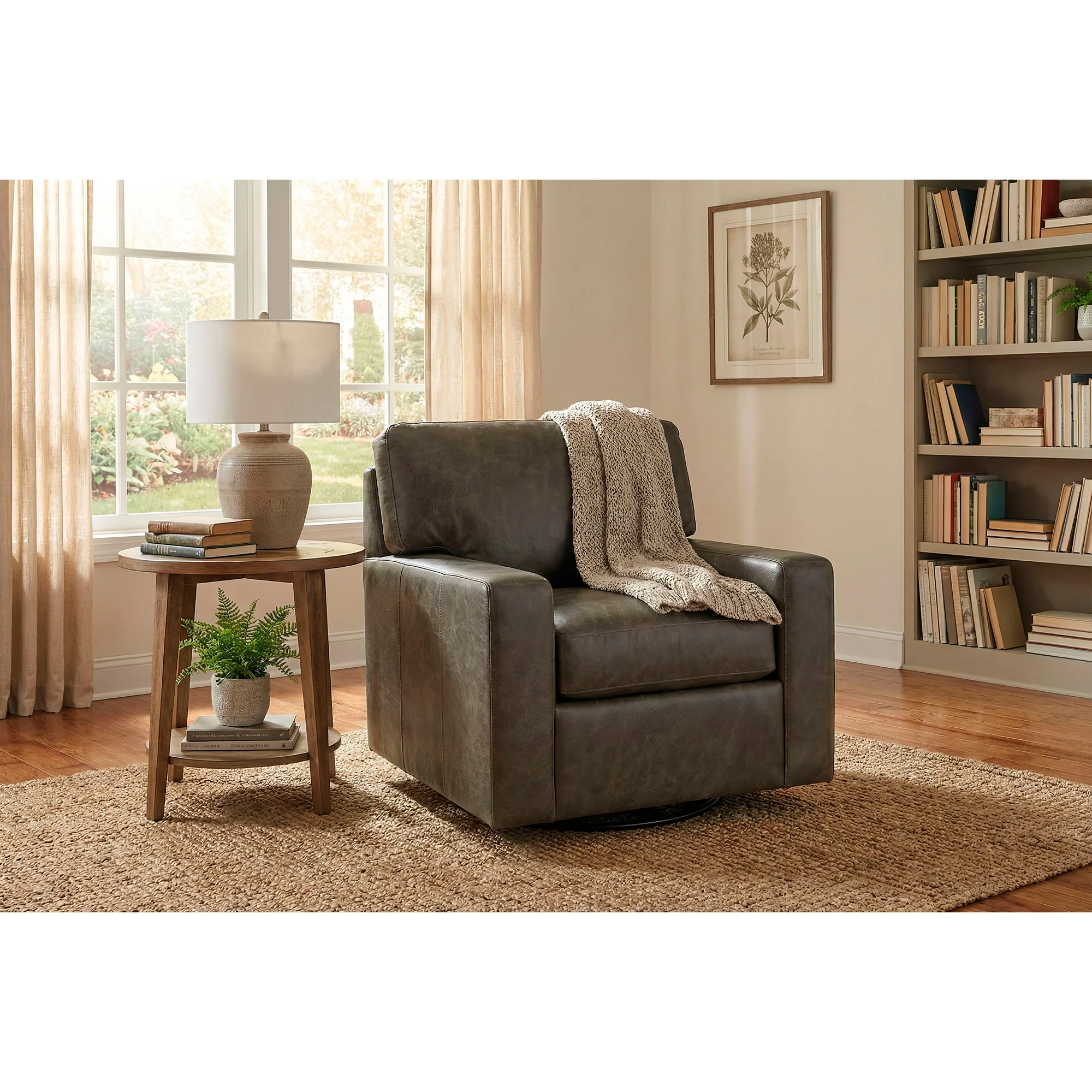 Merritt Feather Blend Leather Swivel Chair - Image 3