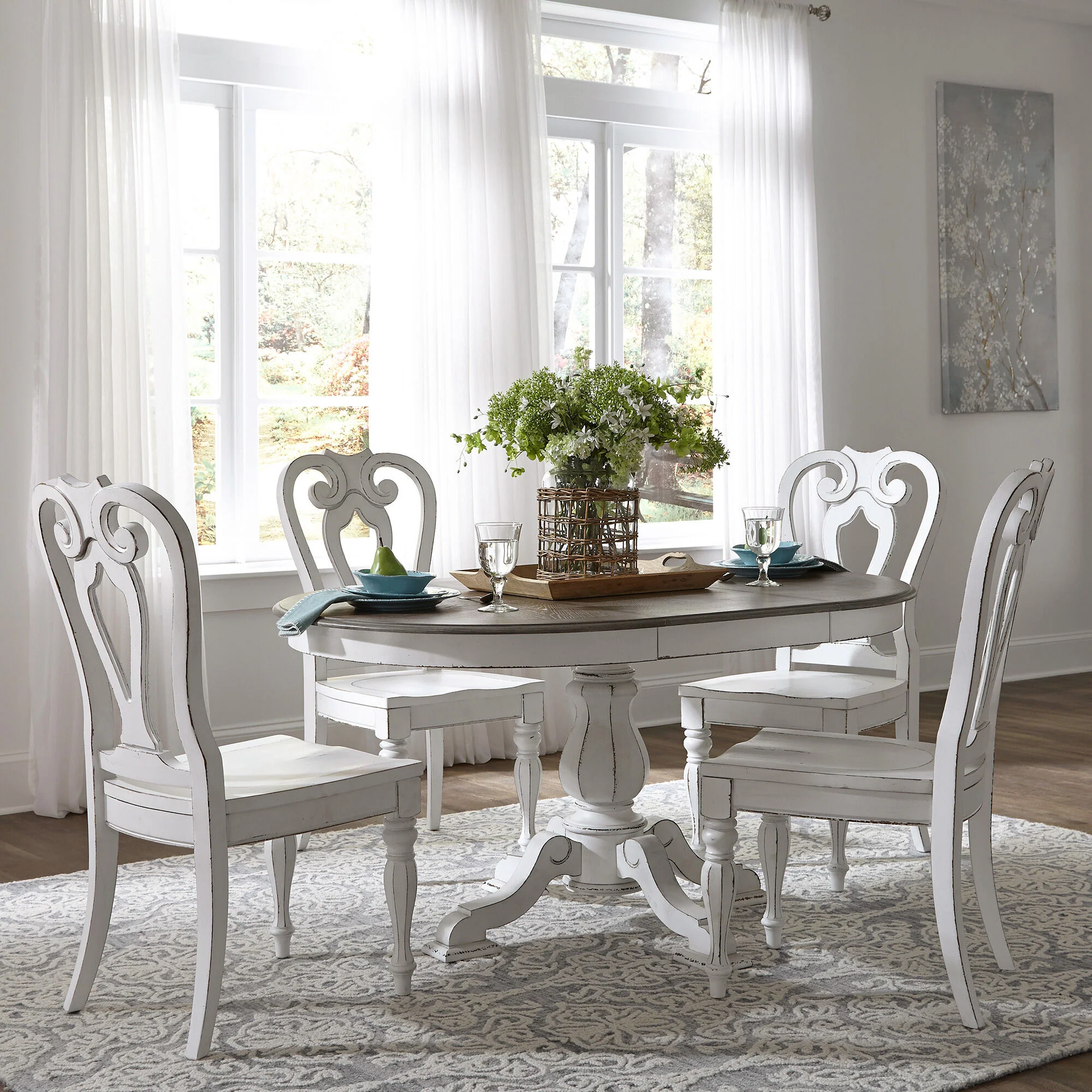 Magnolia Manor 5 Piece Splat Pedestal Dining Set - Image 2