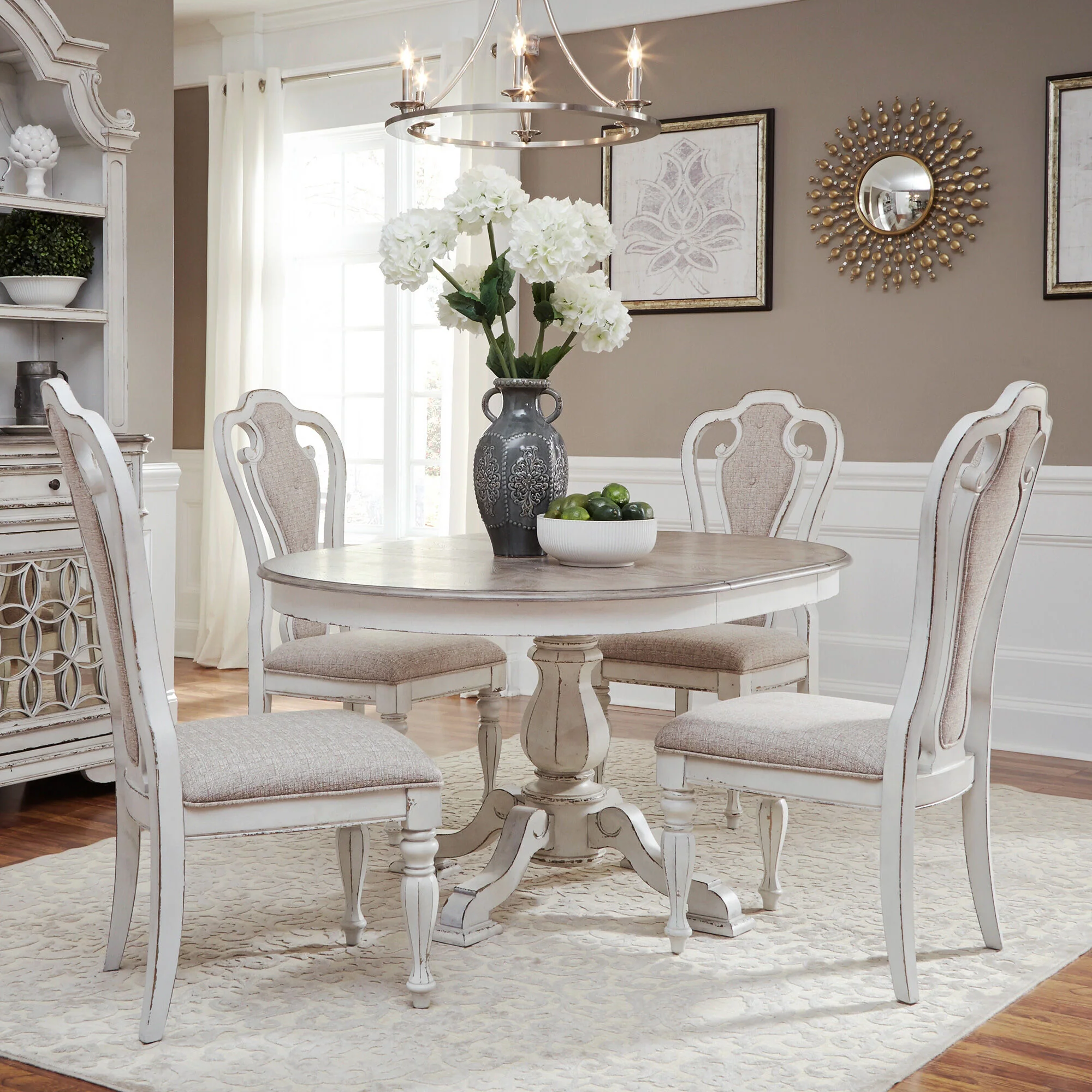 Magnolia Manor 5 Piece Upholstered Pedestal Dining Set - Image 2