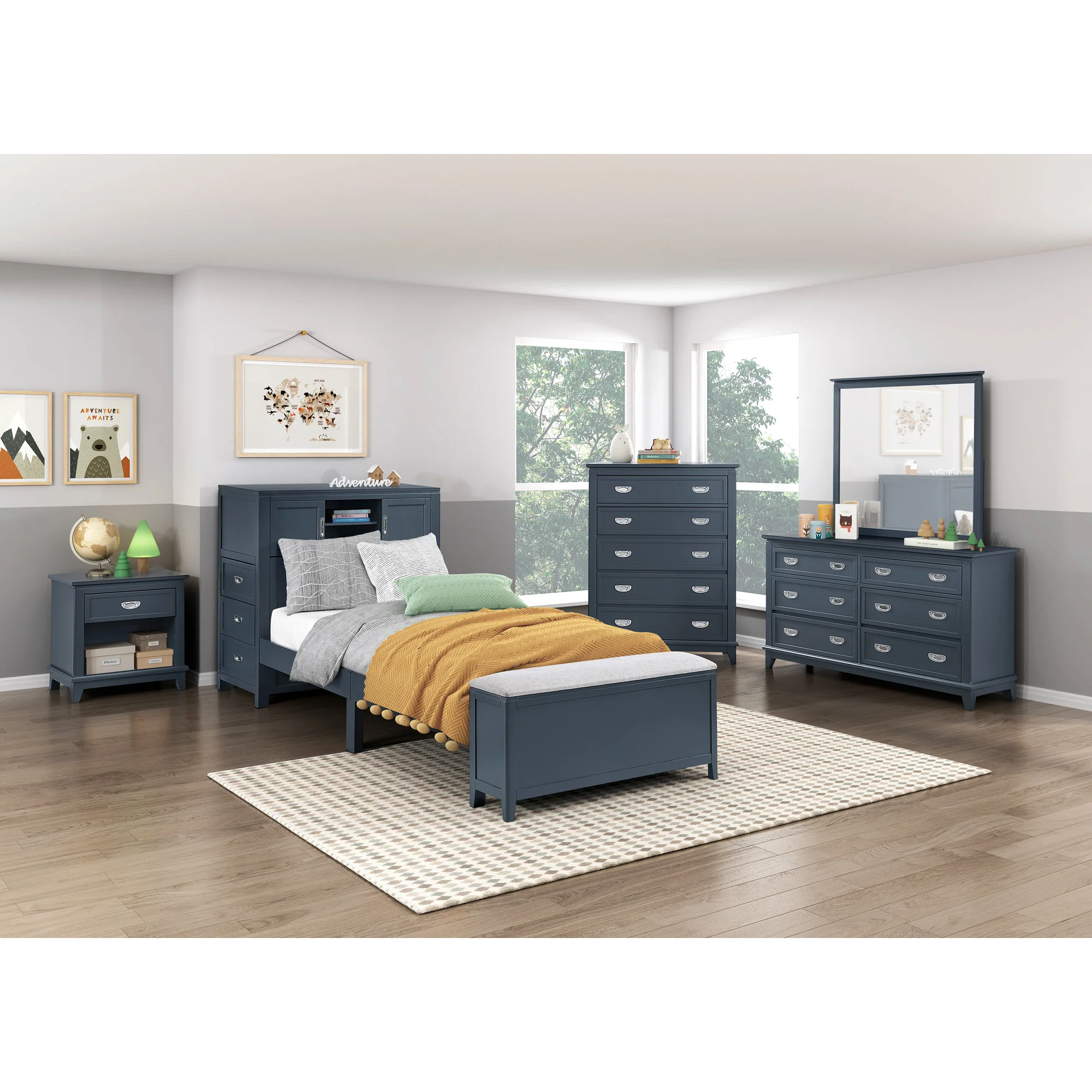 Sloane Bookcase Headboard with Desk and Stool - Image 22