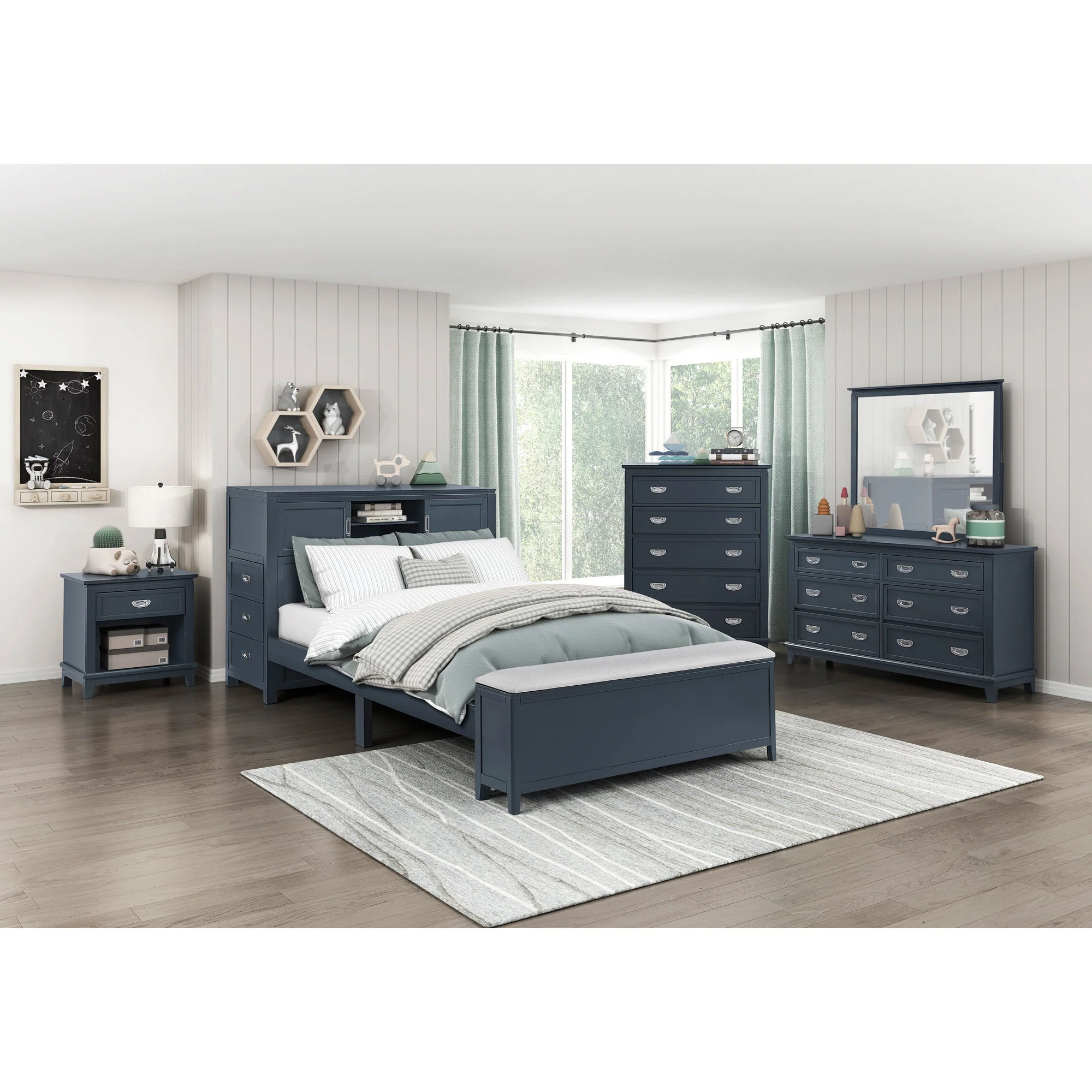 Sloane Bookcase Headboard with Desk and Stool - Image 29