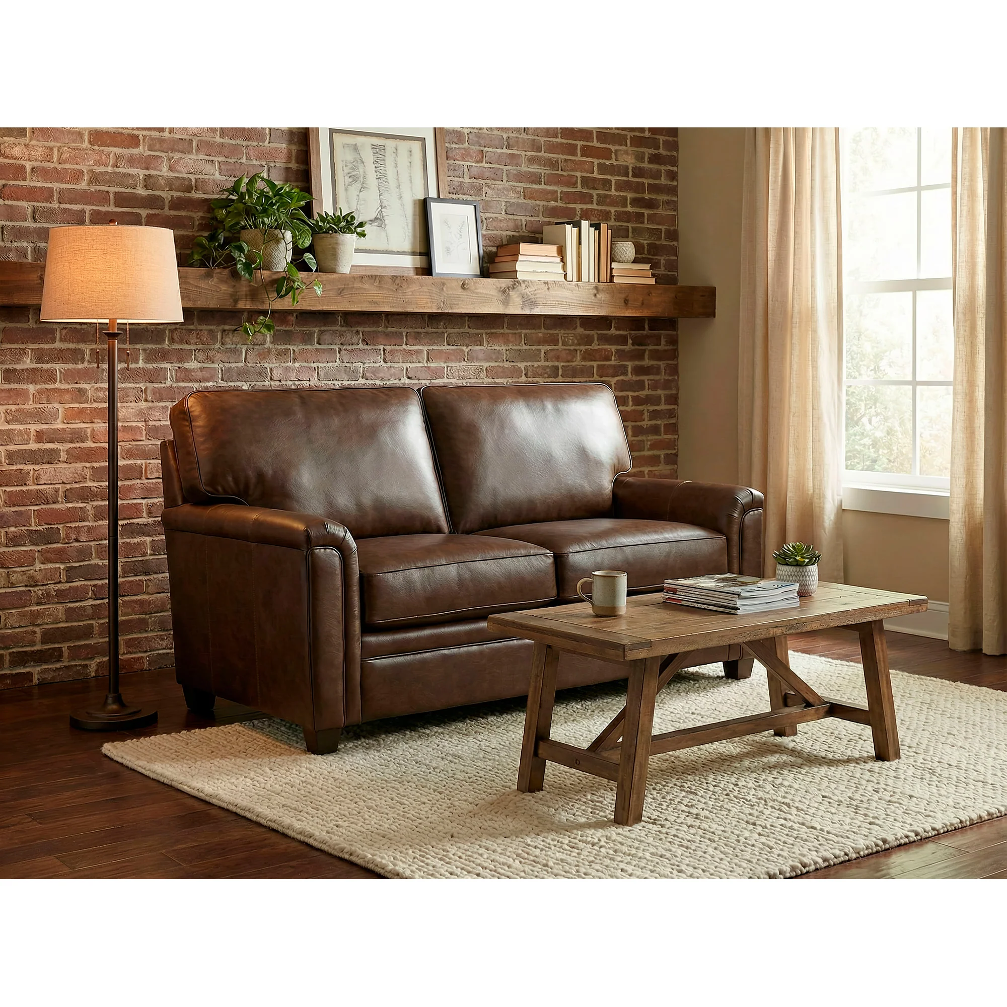 Warren Feather Blend Leather Loveseat - Image 3
