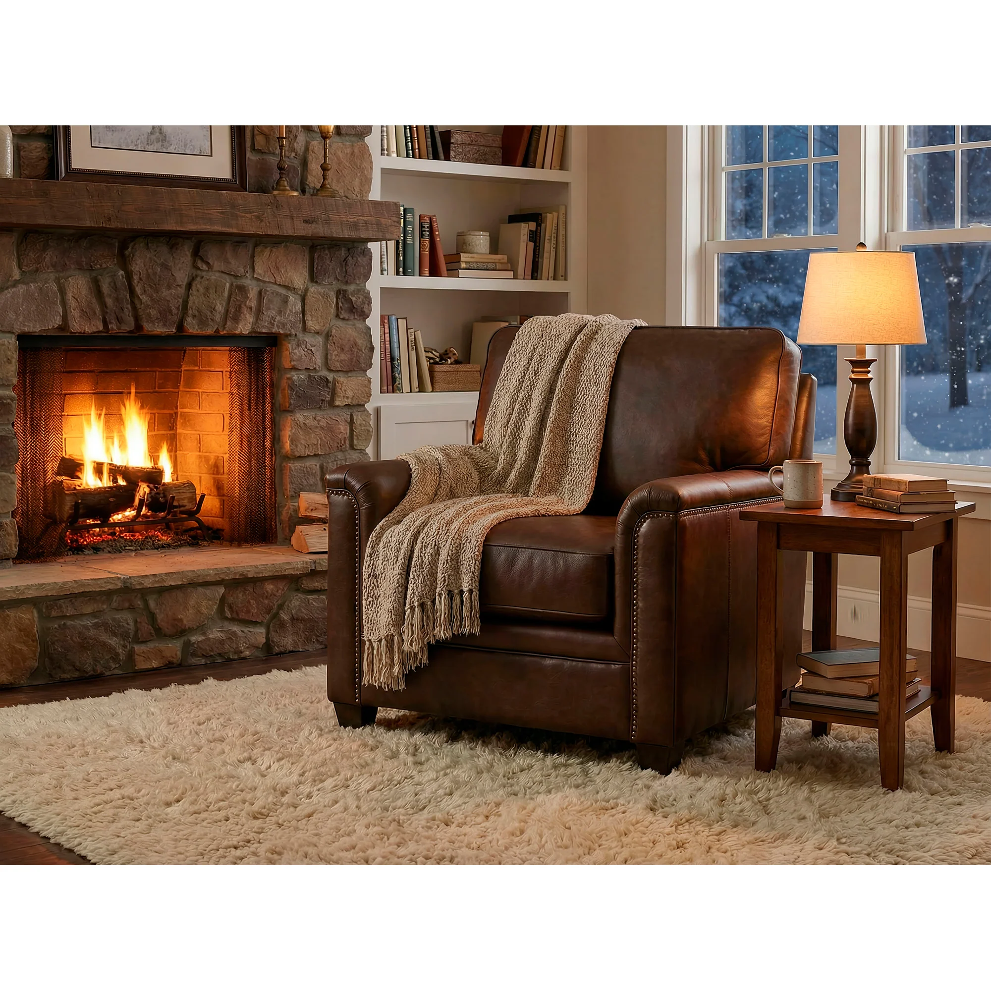 Warren Feather Blend Leather Nail Head Chair - Image 3