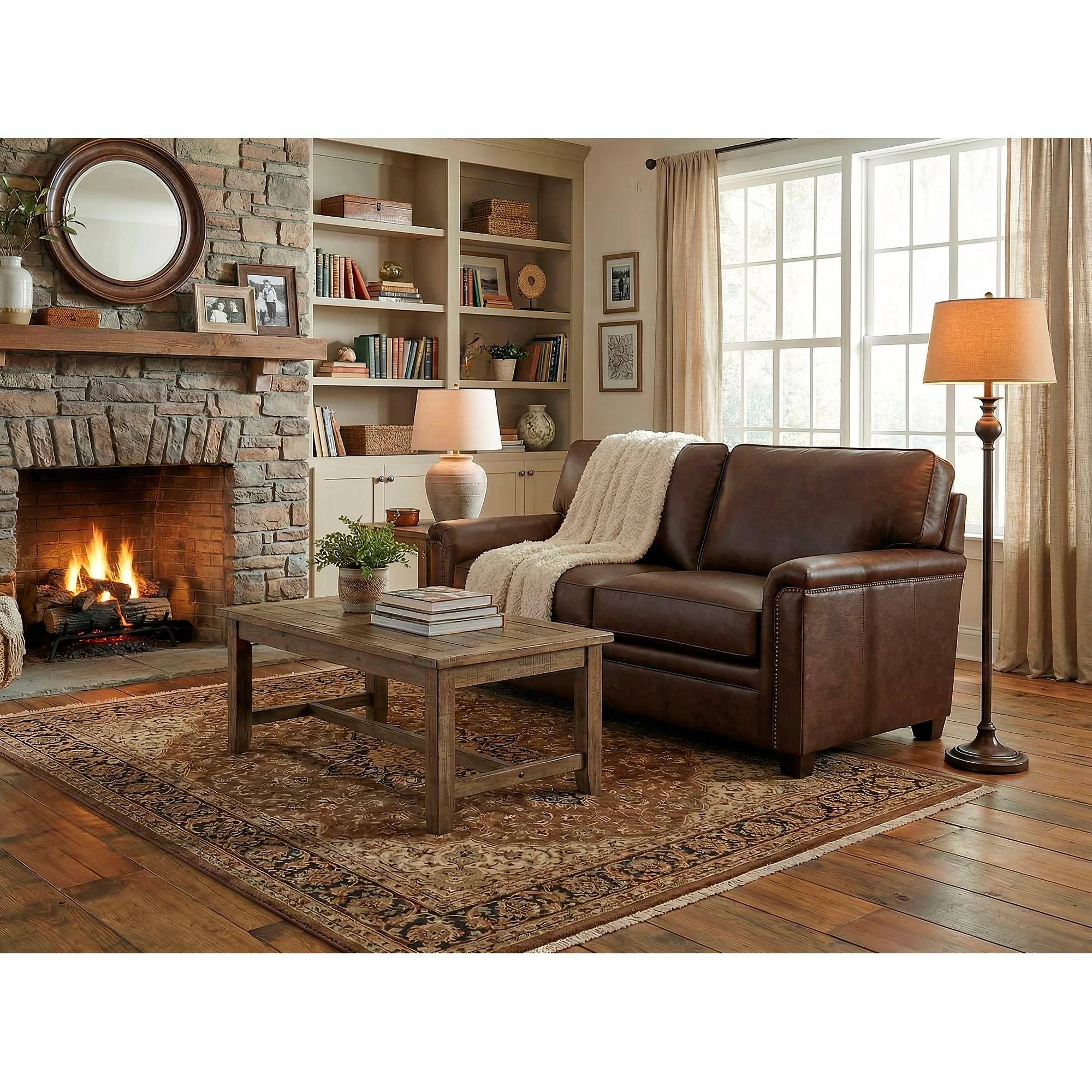 Warren Feather Blend Leather Nail Head Loveseat - Image 3