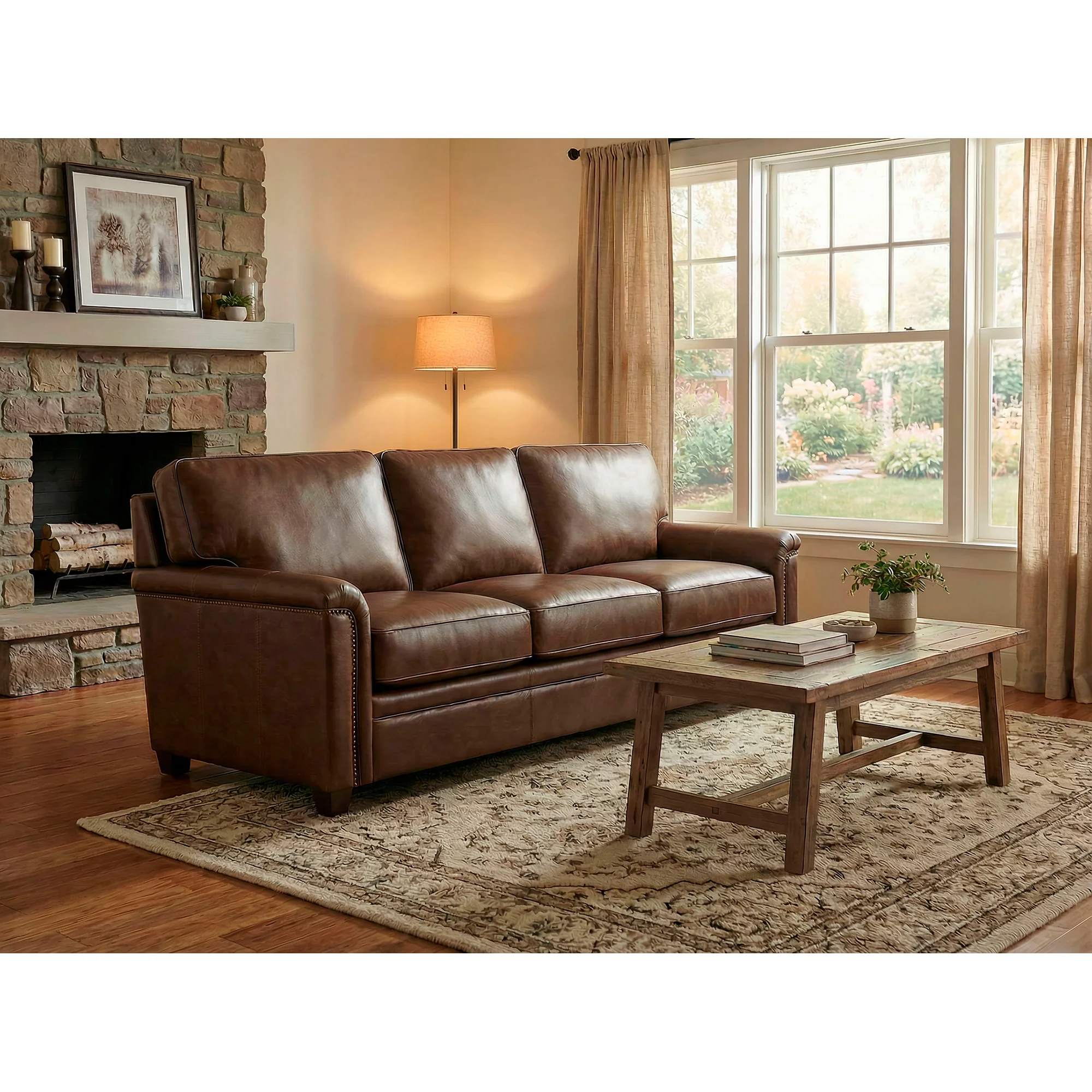 Warren Feather Blend Leather Nail Head Sofa Sleeper - Image 3
