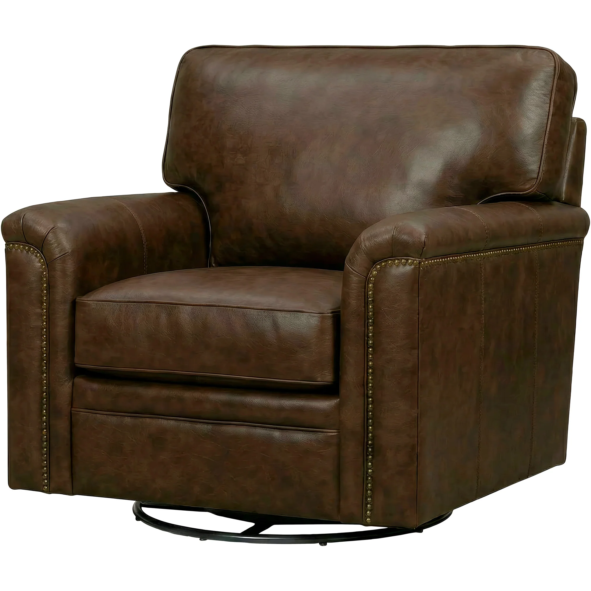 Warren Feather Blend Leather Nail Head Swivel Chair - Image 2