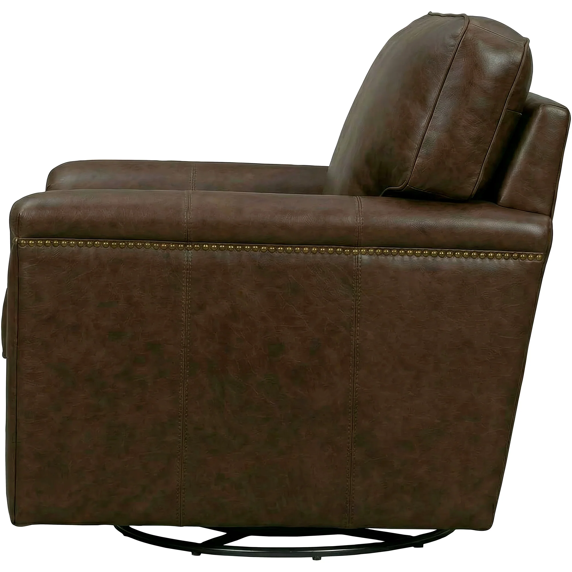 Warren Feather Blend Leather Nail Head Swivel Chair - Image 5