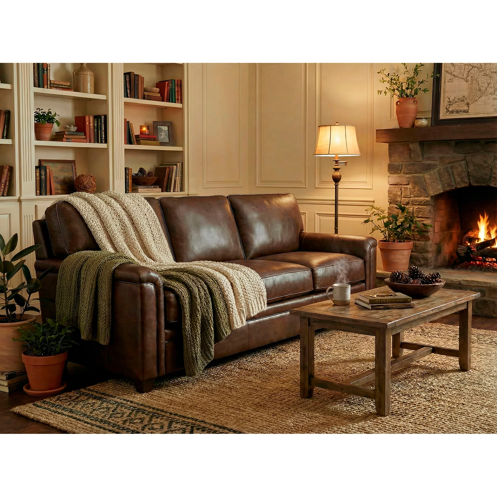 Warren Feather Blend Leather Sofa Sleeper - Image 3