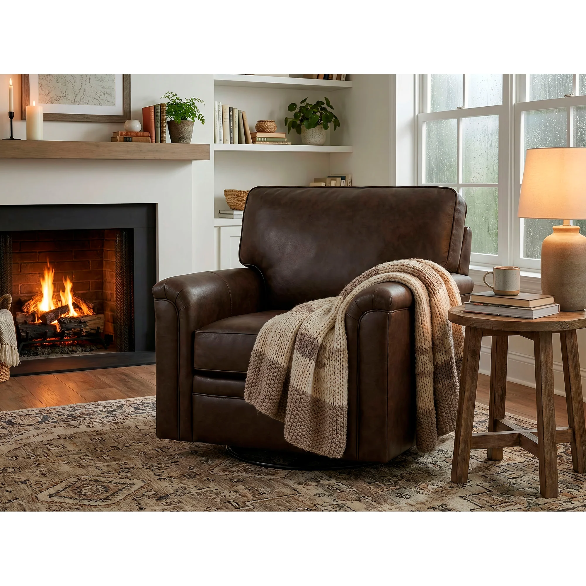 Warren Feather Blend Leather Swivel Chair - Image 3